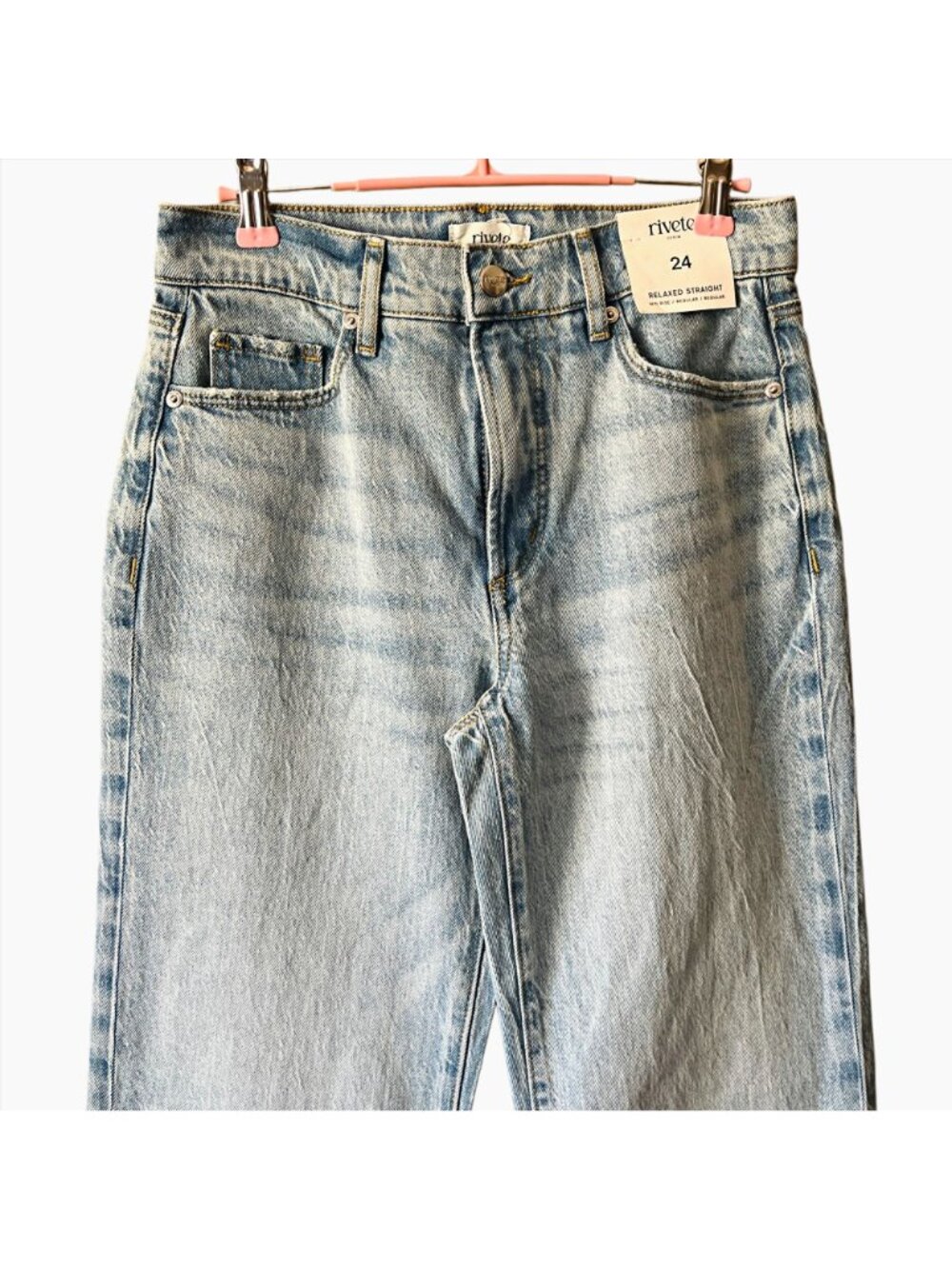 Rivete Denim Loft Relaxed Straight Mid-Rise Jeans Cuffed Leg Classic Denim Pants - Picture 8 of 12